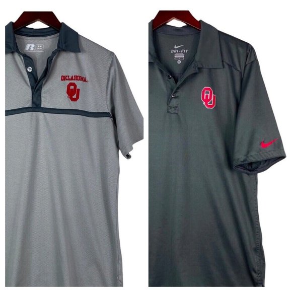 Lot (2) Oklahoma Sooners Mens Medium Polo Shirt Nike Dri-Fit Gray Football - Picture 1 of 5
